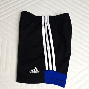 Adidas Kids Black Shorts with Blue and White Stripes